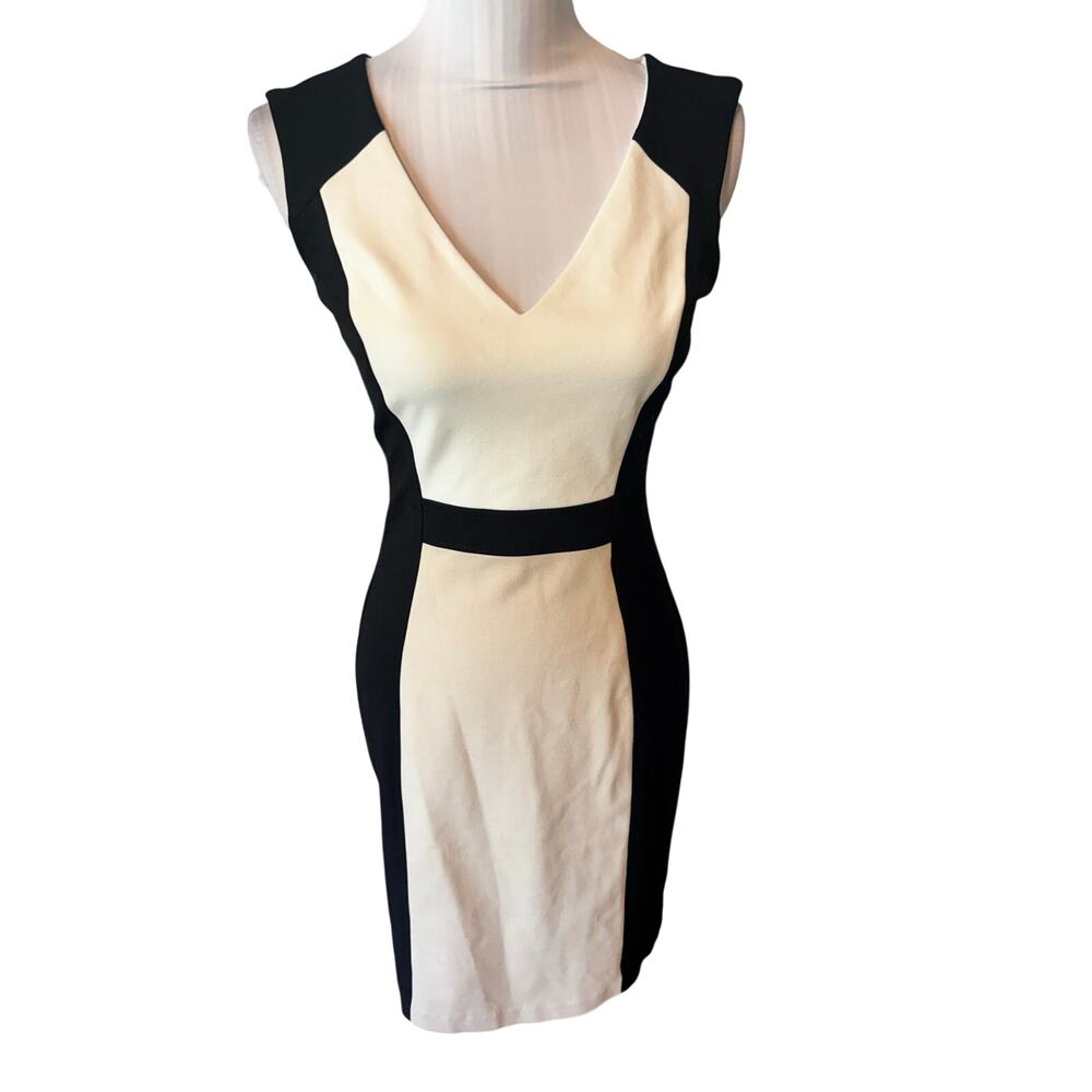 White House Black Market White & Black Colorblock Dress Size 2